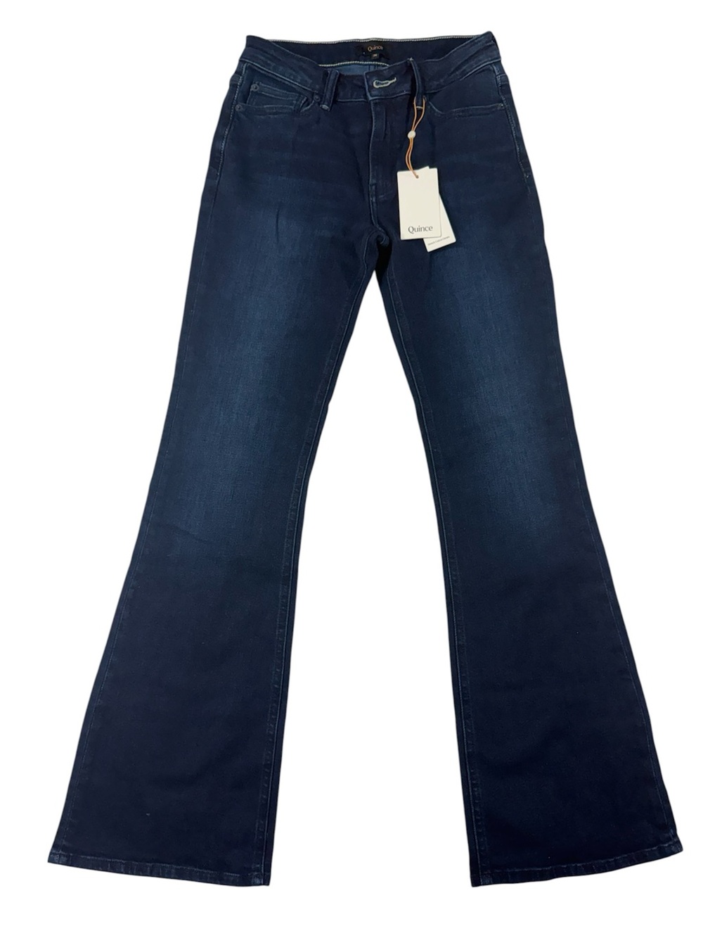 NWT Quince Womens Luna Stretch Flare Jeans Dark Wash Blue Mid Rise Sz 26